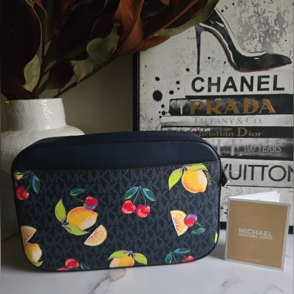 Michael Kors Navy Blue Fruit Print Crossbody Bag NWT - Picture 4 of 9